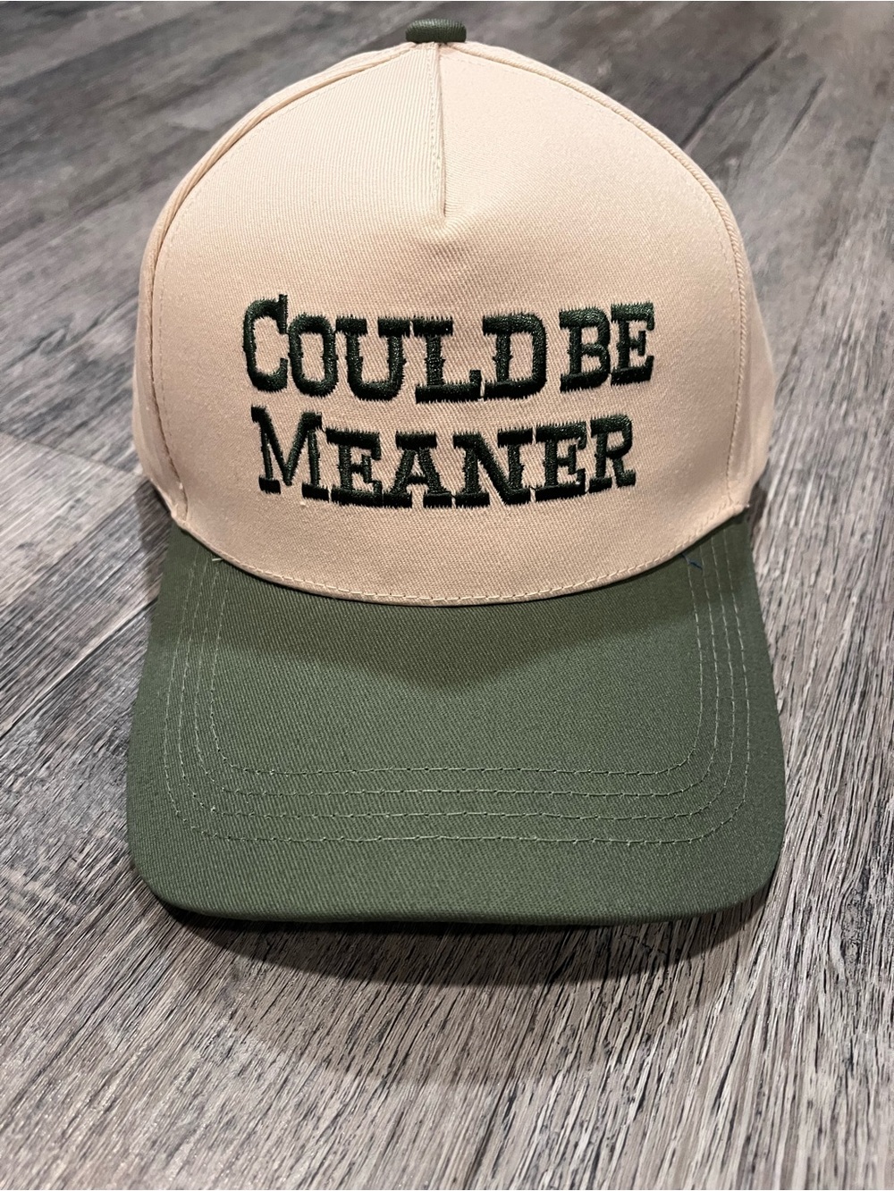 Could Be Meaner Embroidered Trucker Hat - Cream & Olive